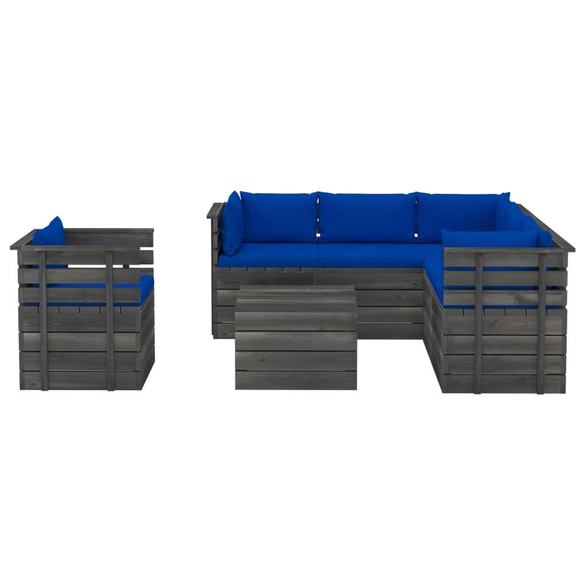 Voir la diapositive 3 : VIDAXL Salon palette de jardin 7 pcs avec coussins Bois de pin massif