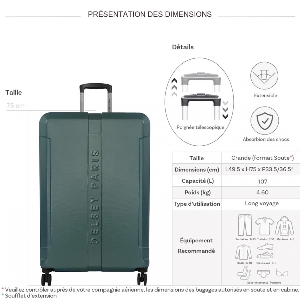 Delsey Grande valise rigide Départ TSA 75cm