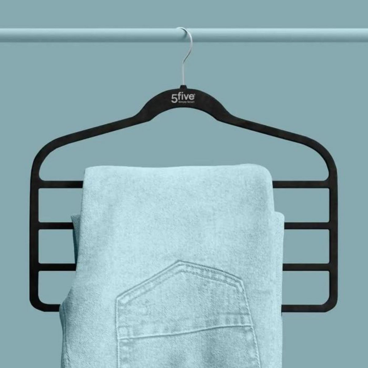 FIVE Lot de 2 Cintres Feutrine  4 Pantalons  45cm Noir