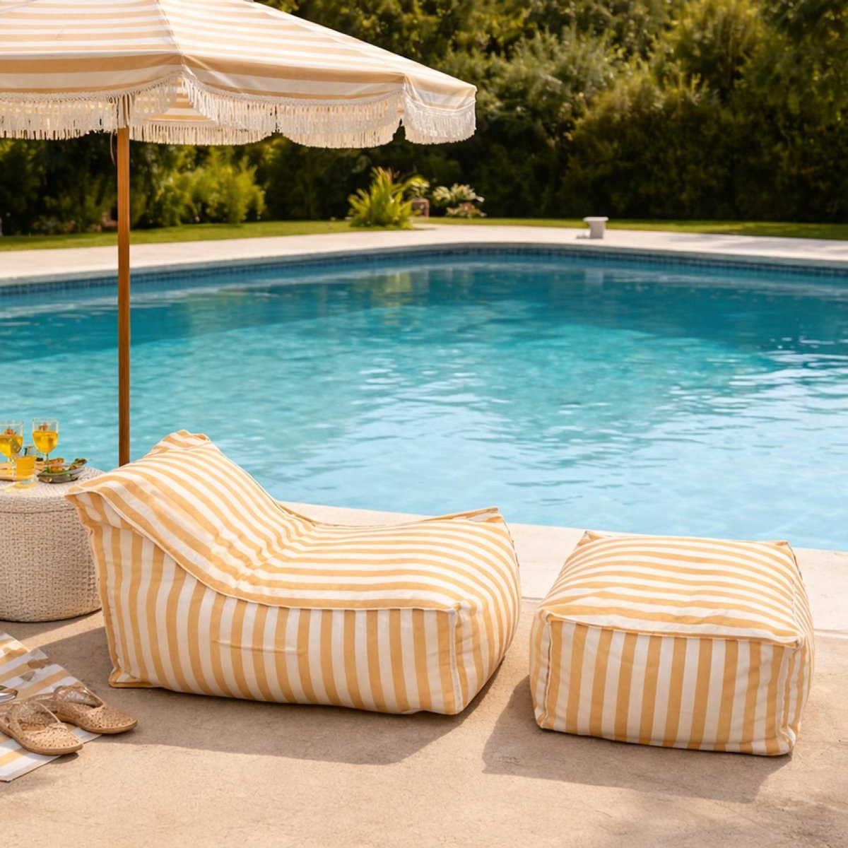 CONCEPT USINE Ensemble de poufs d'extérieur rayés jaune déperlant POSITANO
