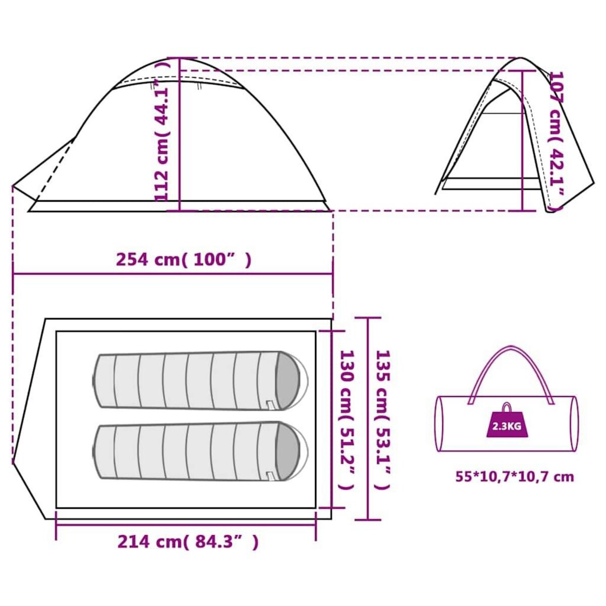 VIDAXL Tente de camping a dome 2 personnes tissu occultant impermeable