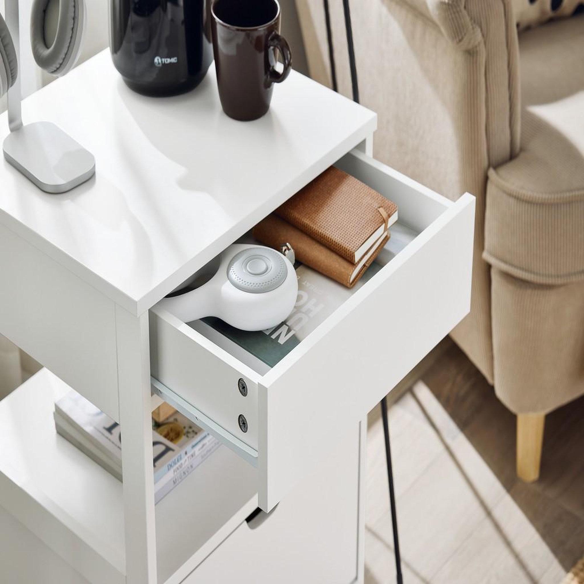 Voir la diapositive 5 : SOBUY SoBuy - Table De Chevet à deux tiroirs - Blanc - 45x38x55cm - Minimaliste - FRG258-II-W
