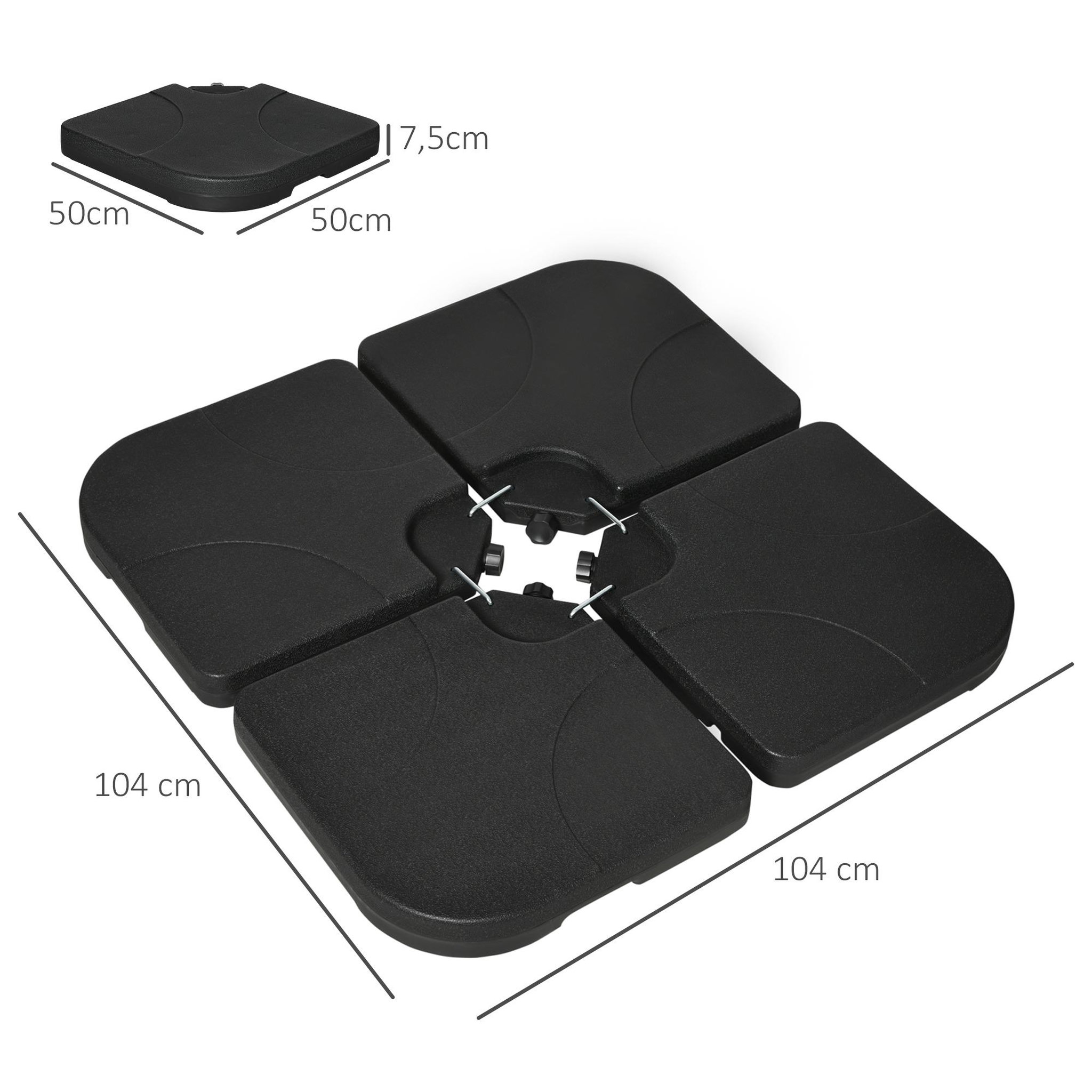 Voir la diapositive 3 : OUTSUNNY Pied de parasol lot de 4 dalles pour parasol à lester dim. tot. 104L x 104l x 7,5H cm HDPE noir