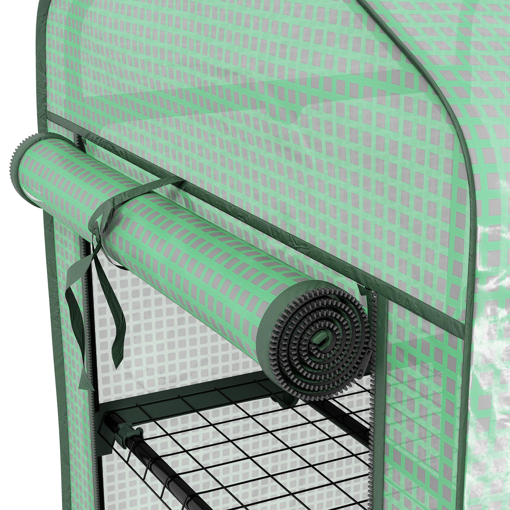 Voir la diapositive 4 : OUTSUNNY Mini serre de jardin 3 étagères porte enroulable 4 roulettes PE
