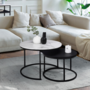 Voir la diapositive 2 : ID MARKET Lot de 2 tables basses gigognes ALASKA rondes 54/70 effet marbre et noir pieds métal