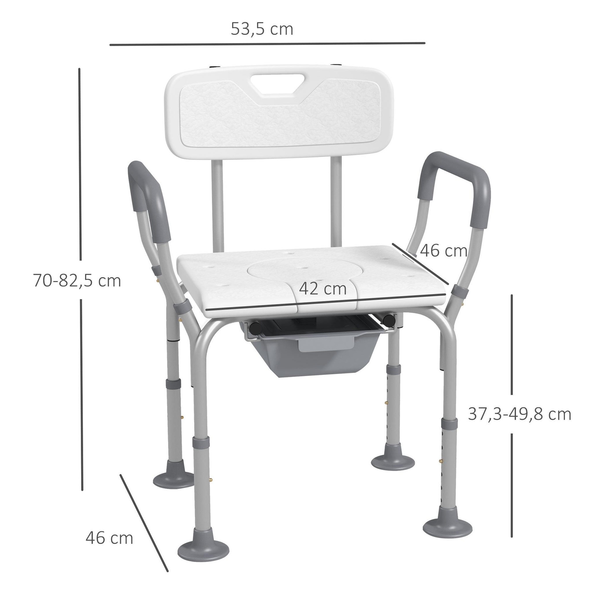 Voir la diapositive 3 : HOMCOM Chaise de douche chaise percée 2 en 1 - hauteur réglable, antidépante - seau de toilette, accoudoirs - alu hdpe blanc