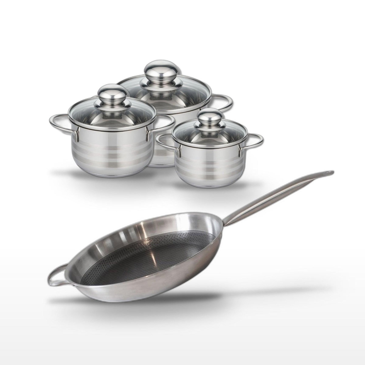 ELO Lot Poêle 32cm et 3 Faitouts 12/14/16cm Elo Relief Solution