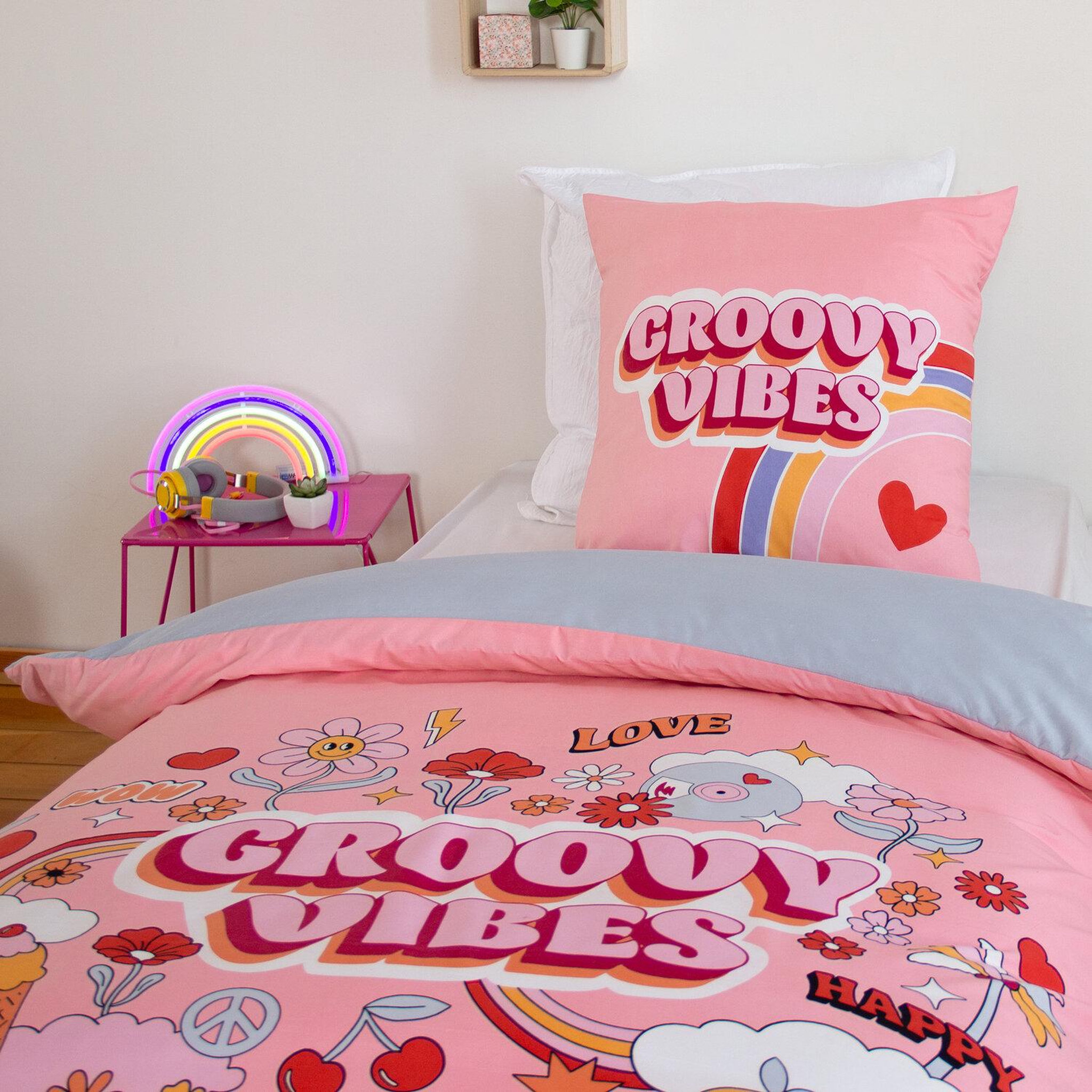 Voir la diapositive 3 : Home collection Parure housse de couette 2pcs 140x200 100% microfibre - groovy vibes