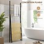 Voir la diapositive 5 : HOMCOM Porte-serviettes pliable 3 barres de suspension et 3 étagères en bambou pour salle de bains, structure métal noir