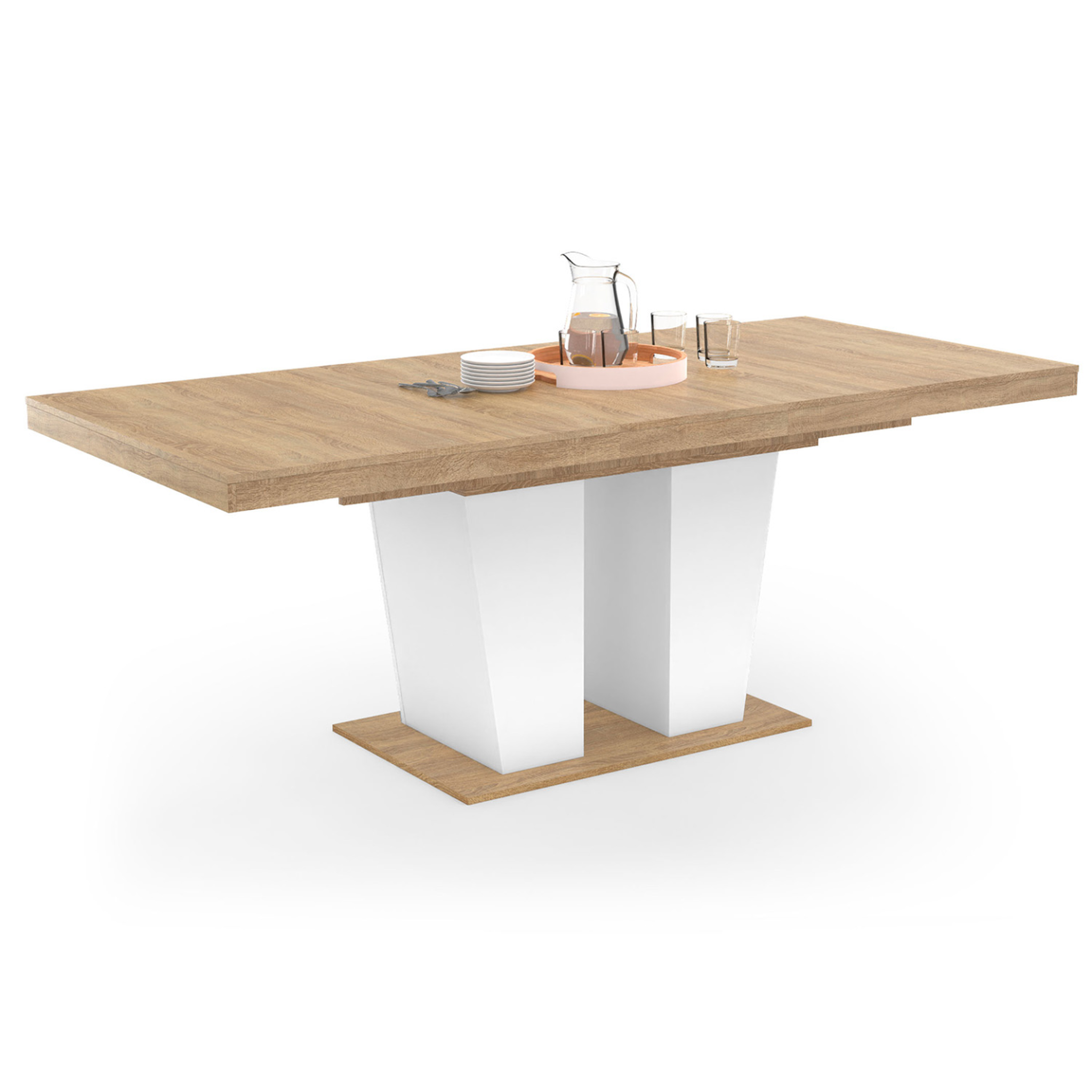 ID MARKET Table à manger extensible rectangle eliad 6-10 personnes bois et blanc 160-200 cm