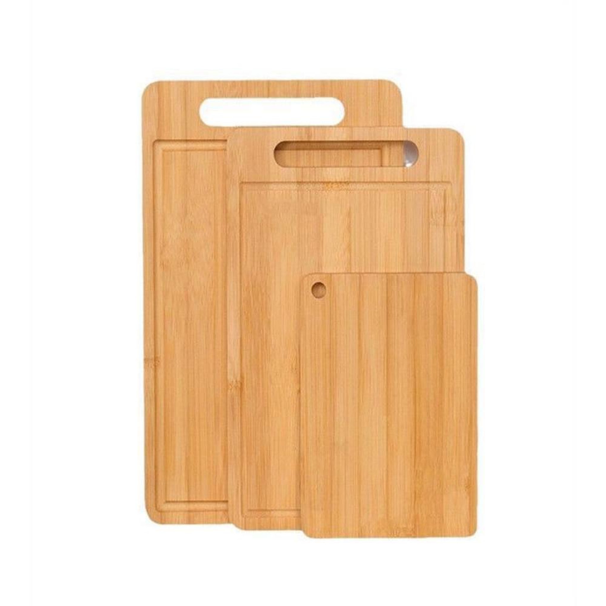 Set de 3 planches à découper en bambou double face antibactériennes 20 30 34 cm, imperméables et résistantes aux rayures, bords arrondis et poignées intégrées