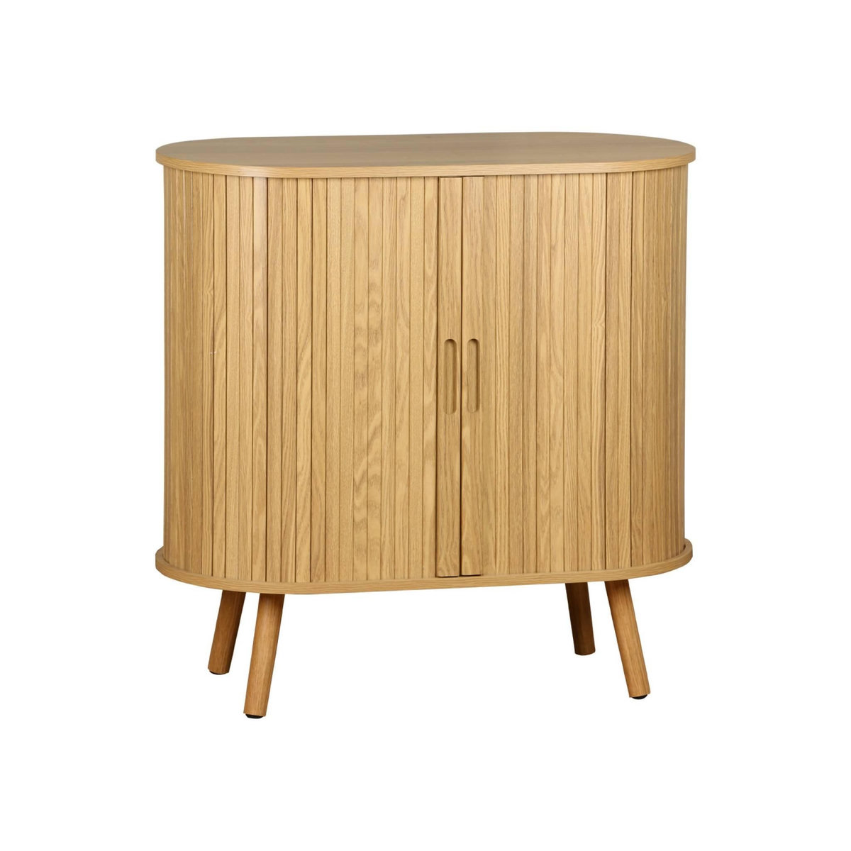 SWEEEK Buffet portes 2 coulissantes avec étagère. effet bois rainuré. buffet bas. L 80 x P 40 x H 80cm