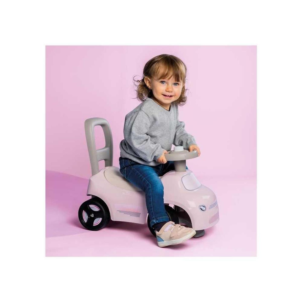 SMOBY Smoby - Porteur enfant 2 en 1 - Auto Rose - Coffre sous la selle + klaxon - Des 10 mois - Fabrication française