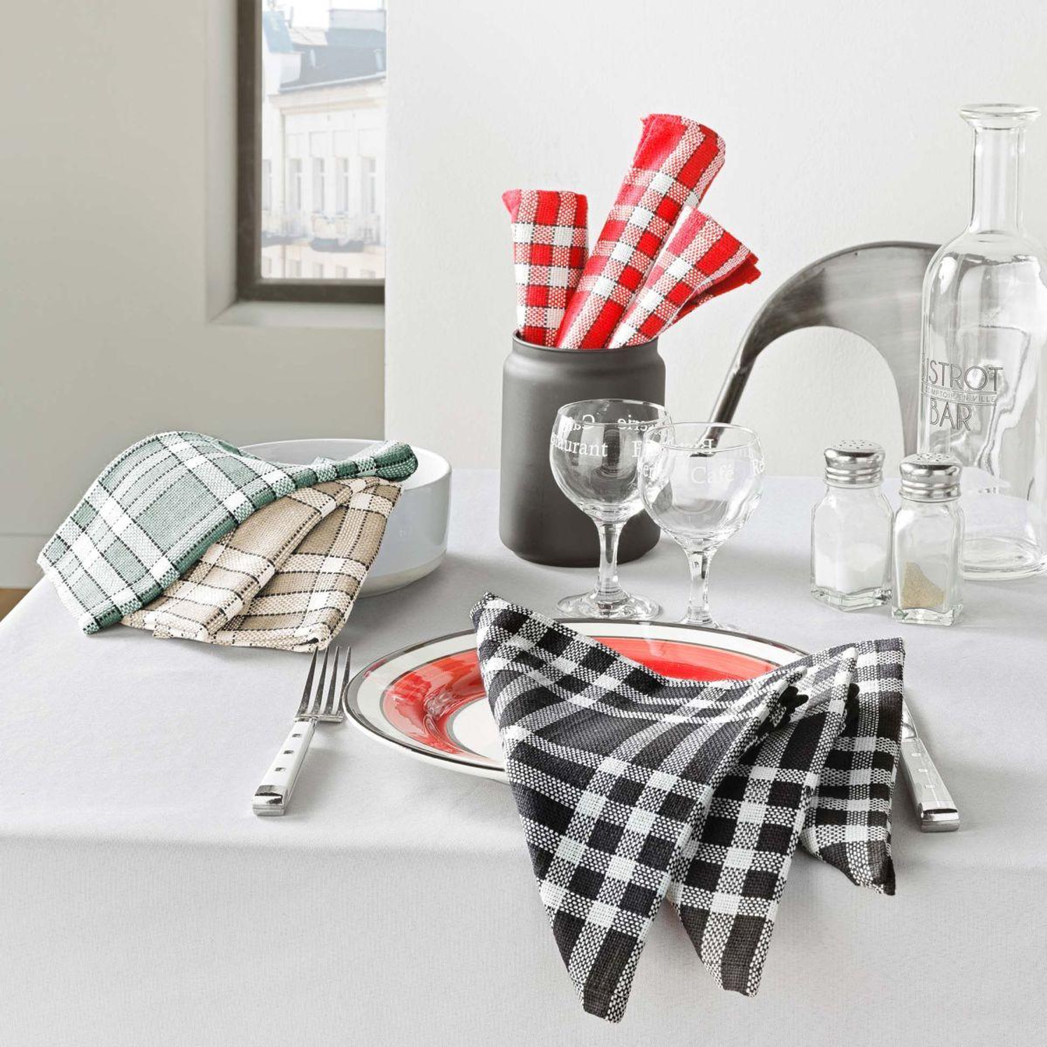Voir la diapositive 3 : Douceur d'Intérieur Lot de 3 serviettes de table  traditio  45x45cm vert cèdre