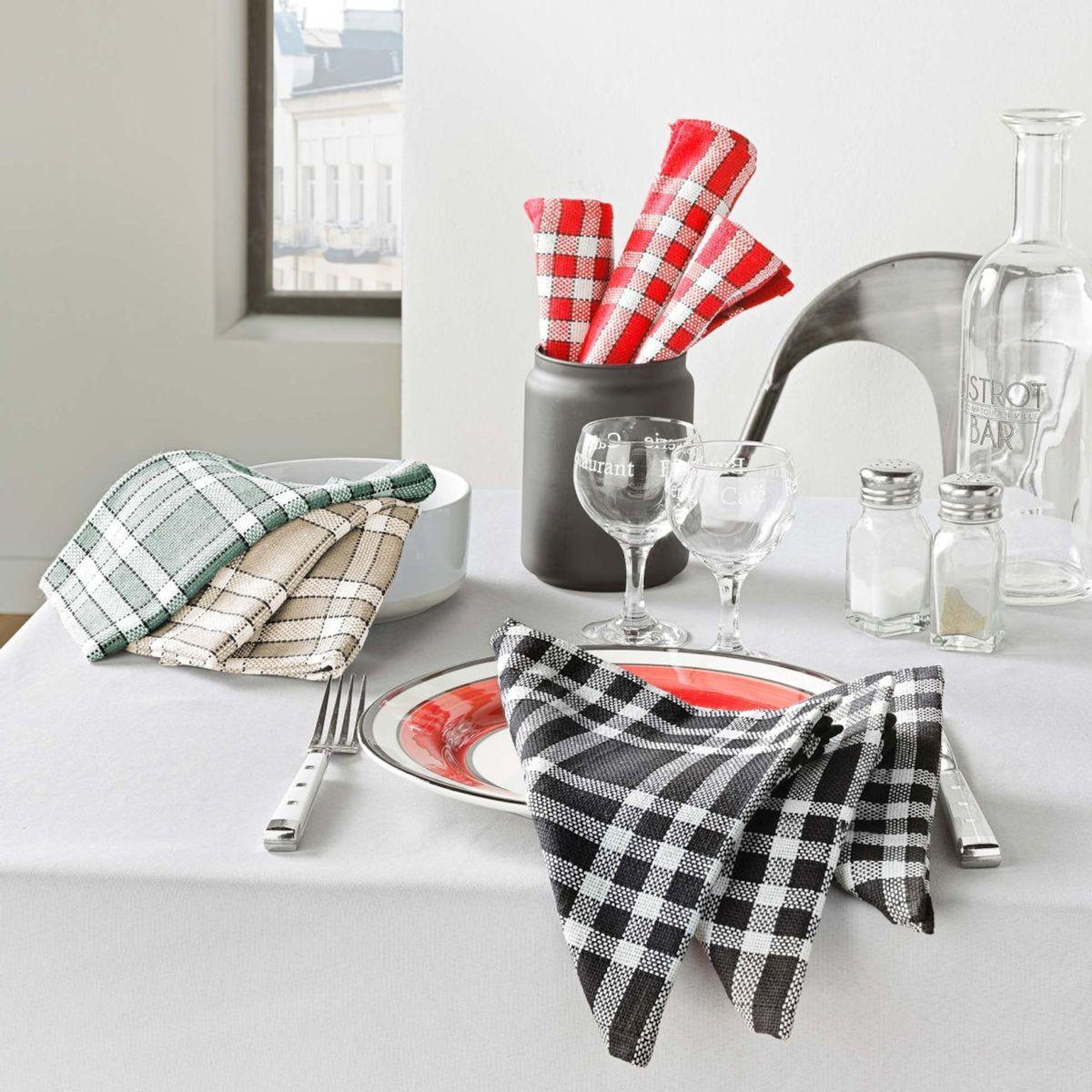 Paris Prix Lot de 3 Serviettes de Table  Traditio  45x45cm Vert Cèdre