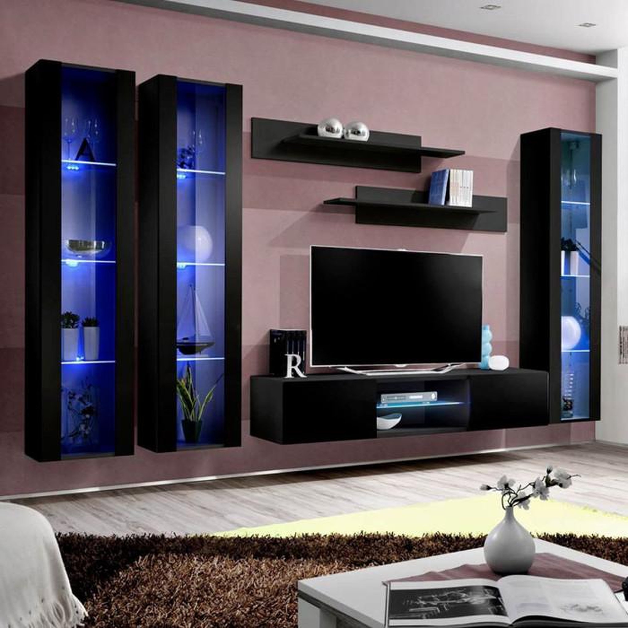 Voir la diapositive 1 : Paris Prix Meuble TV Mural Design  Fly XLIII  310cm Noir