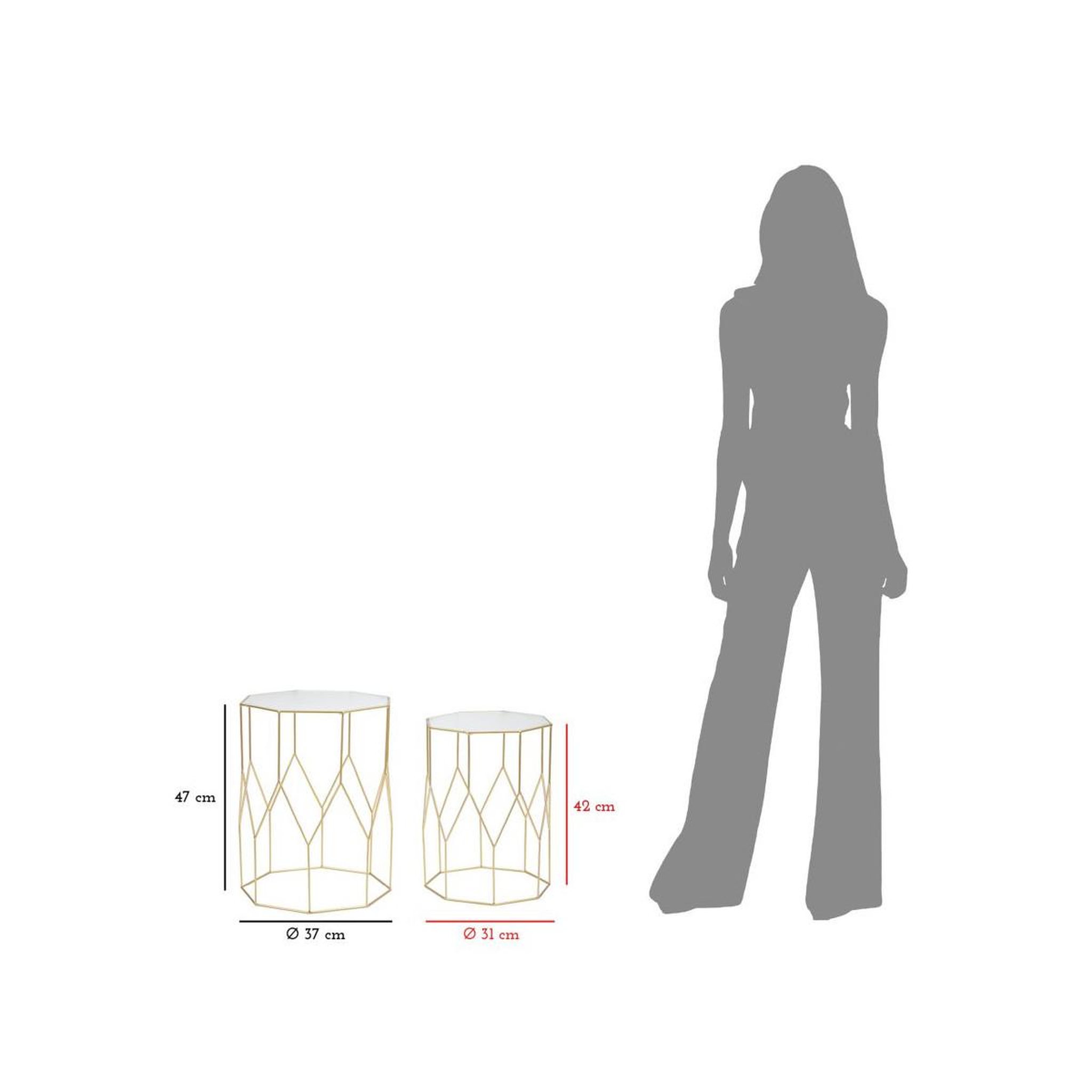 Voir la diapositive 6 : Paris Prix Lot de 2 Tables d'Appoint Octogonale  Glassy  47cm Or
