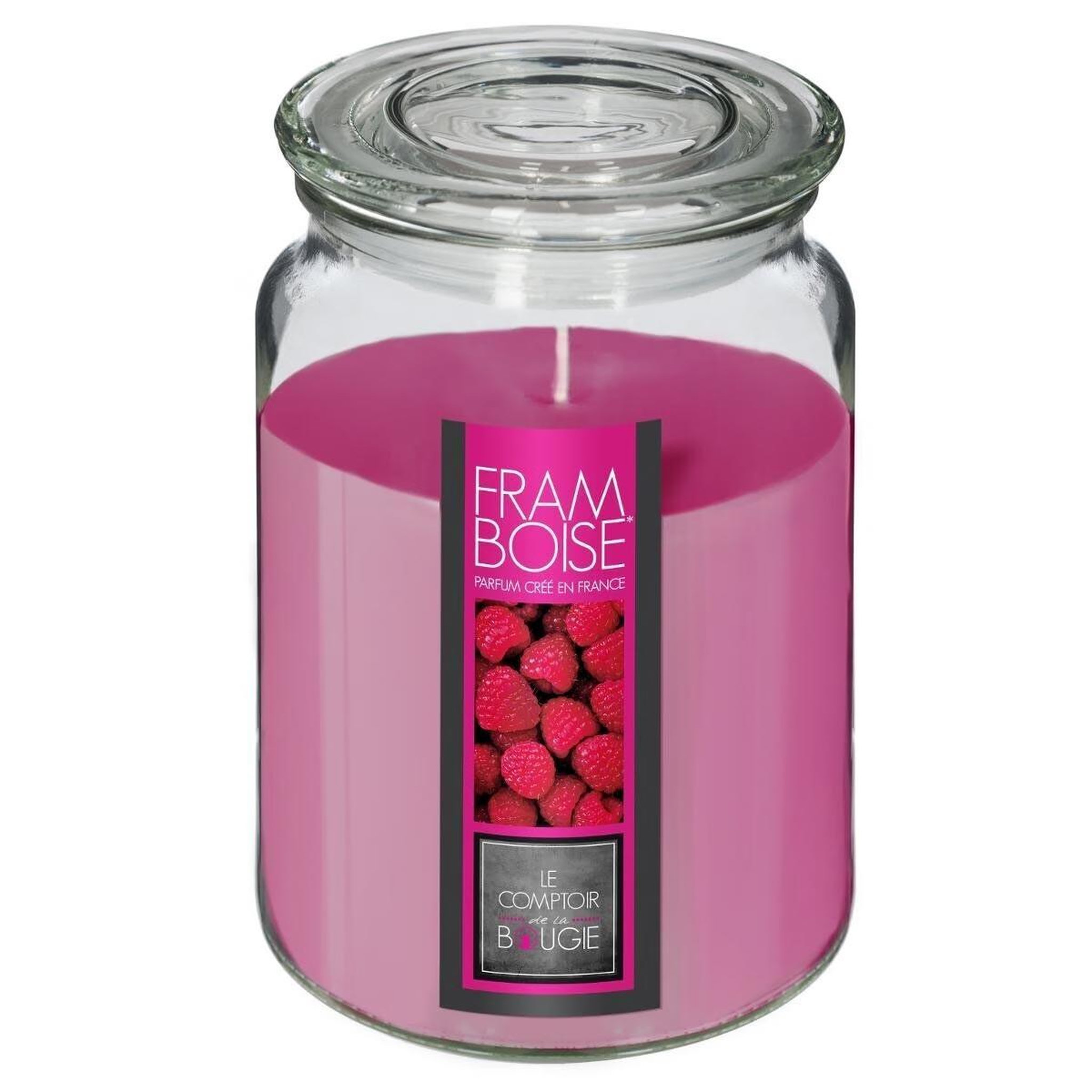 COMPTOIR DE LA BOUGIE Bougie parfumée en verre  couvercle  510g framboise
