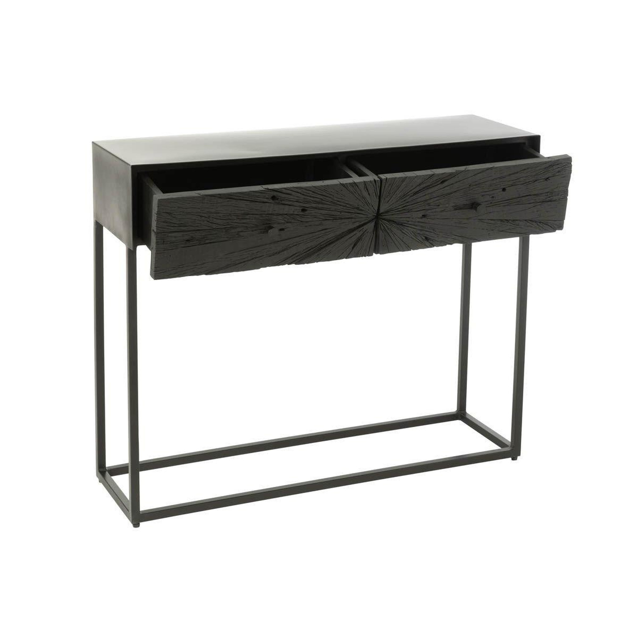 Voir la diapositive 3 : J-LINE Console 2 tiroirs en bois  shanil  100cm noir