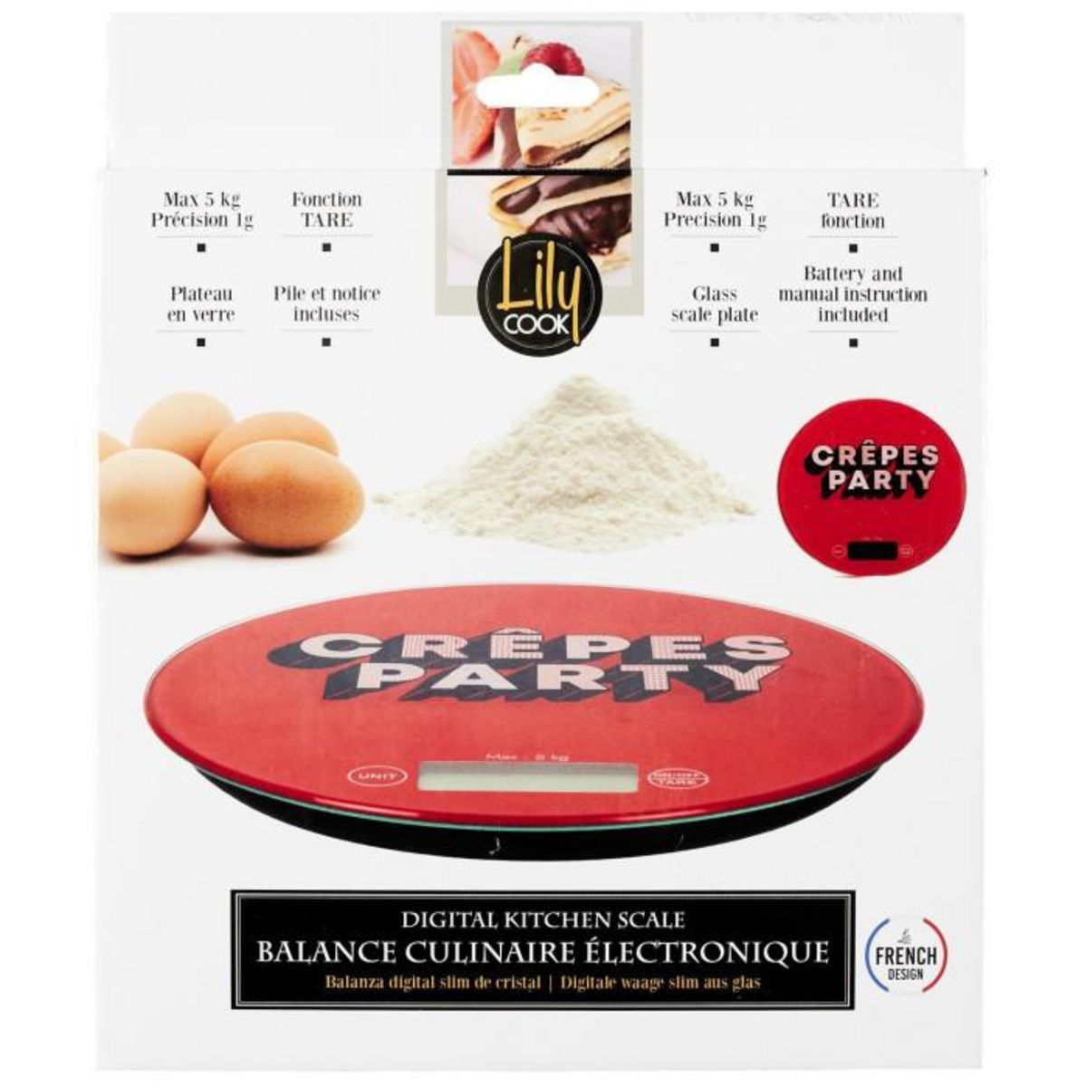 Paris Prix Balance de Cuisine Électronique  Chandeleur  19cm Rouge