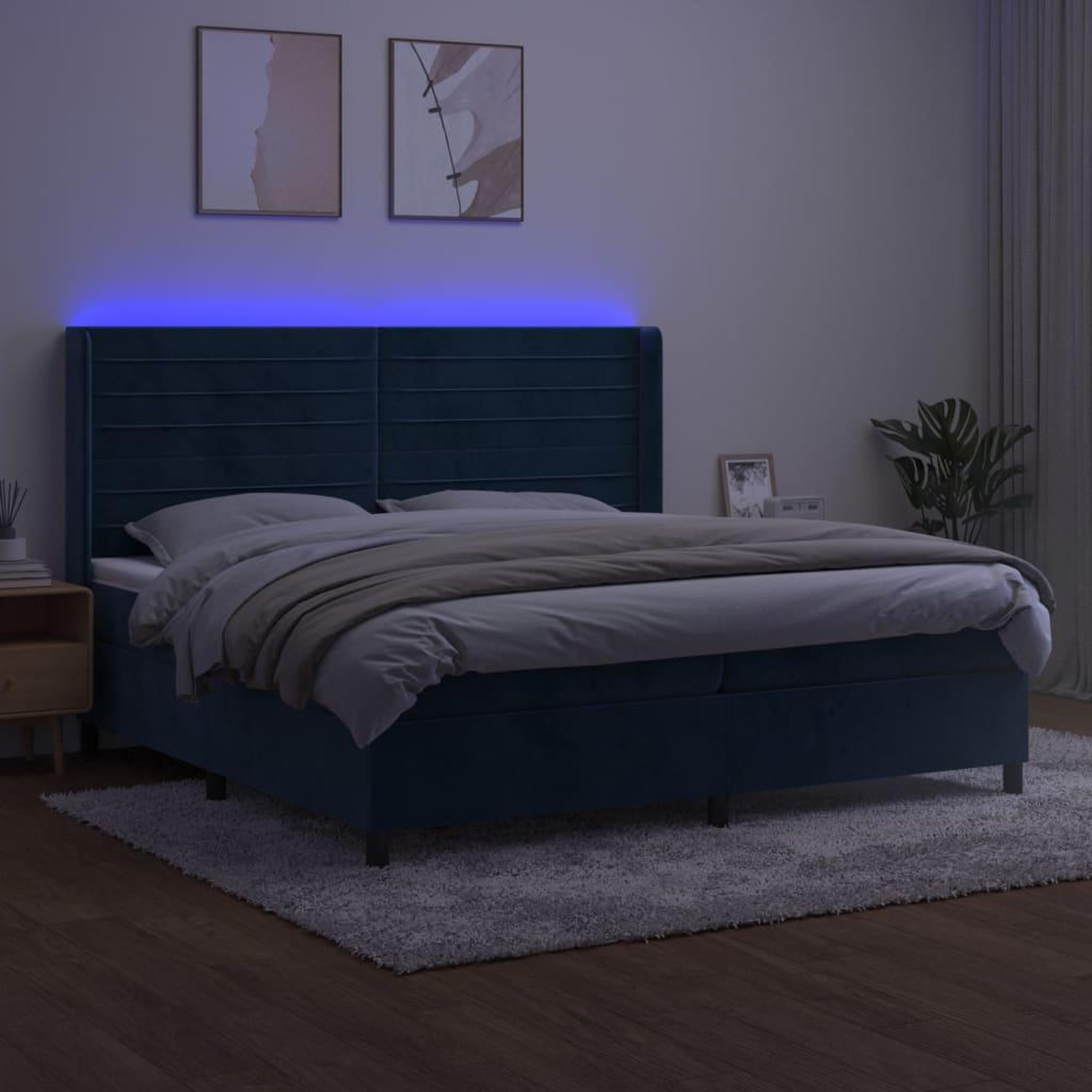 Voir la diapositive 3 : VIDAXL Sommier a lattes de lit matelas et LED Bleu fonce 200x200 cm