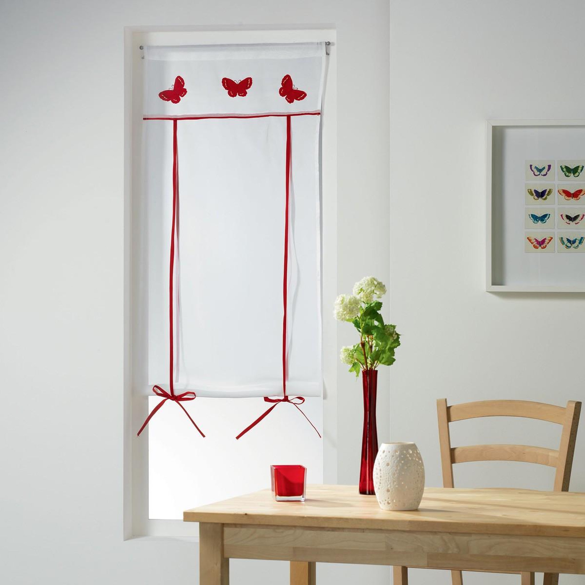Douceur d'Intérieur Store voilage brodé  opaline  60x160cm rouge