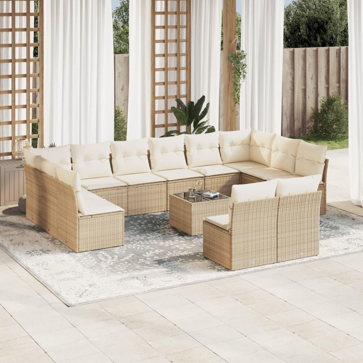 VIDAXL Salon de jardin avec coussins 13 pcs beige resine tressee