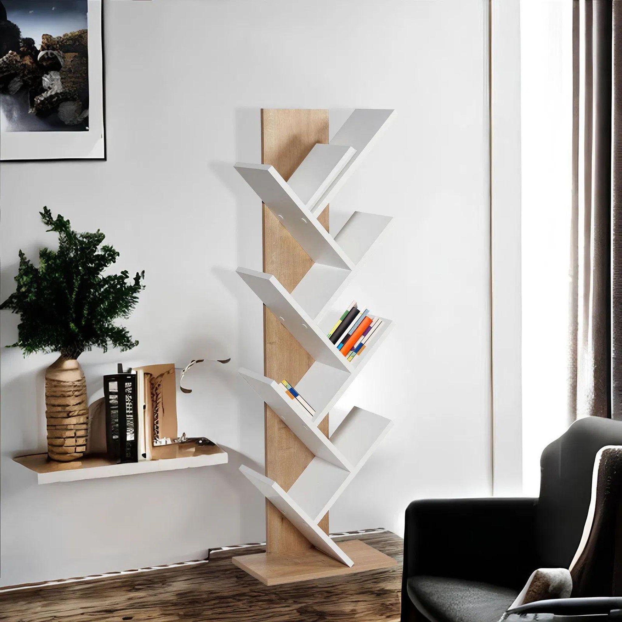 Voir la diapositive 2 : Habitat et Jardin Bibliothèque en bois  tuval 066  - 46 x 22 x 129 cm - chêne, blanc