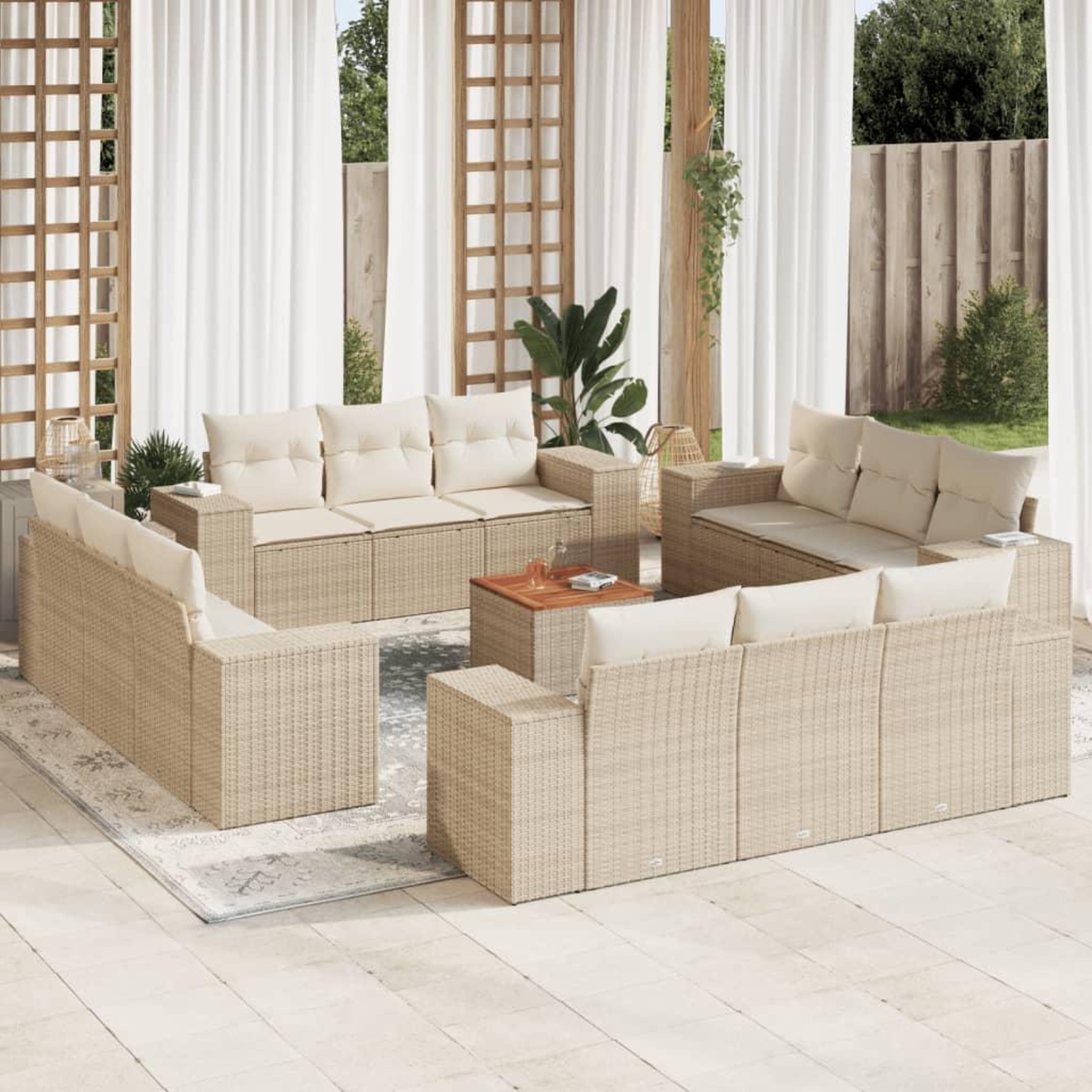 Voir la diapositive 1 : VIDAXL Salon de jardin avec coussins 13 pcs beige resine tressee