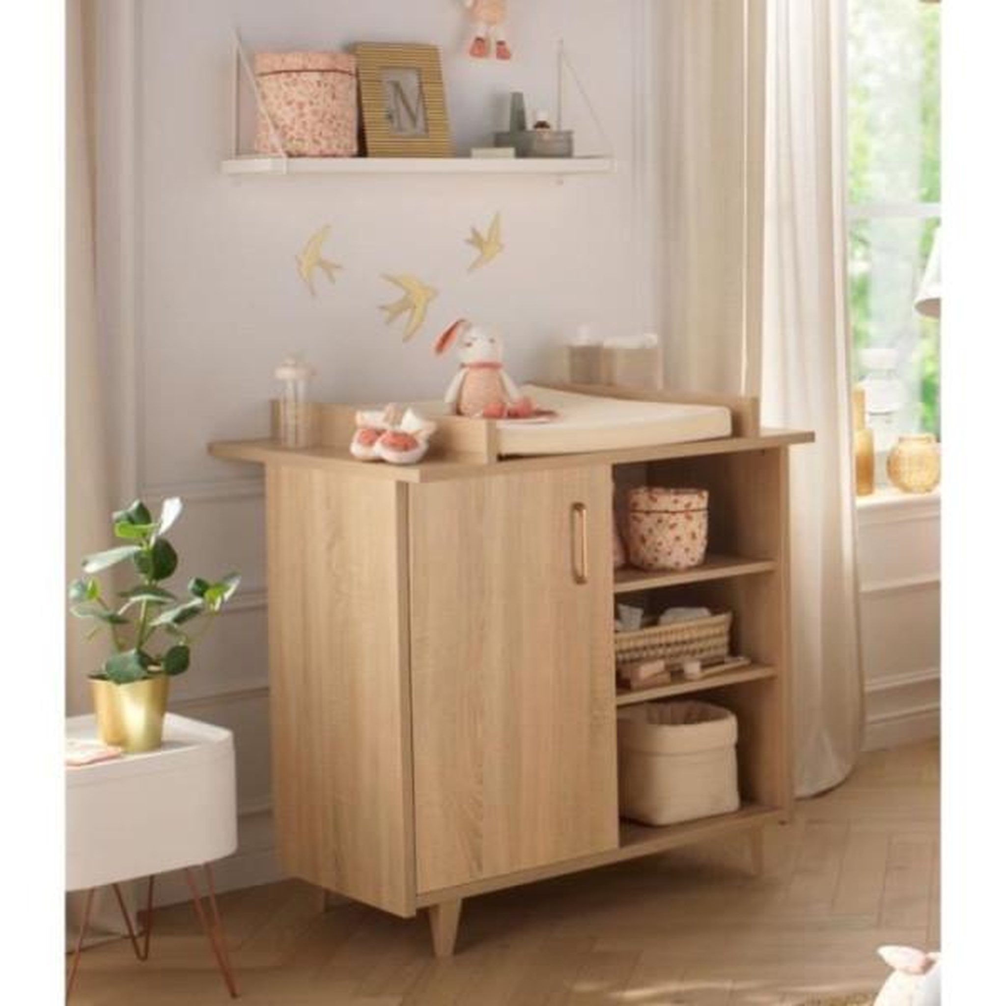 Voir la diapositive 5 : SAUTHON Chambre duo bébé - SAUTHON - Sam Chene doré - Lit bébé 120 x 60 cm et commode a langer