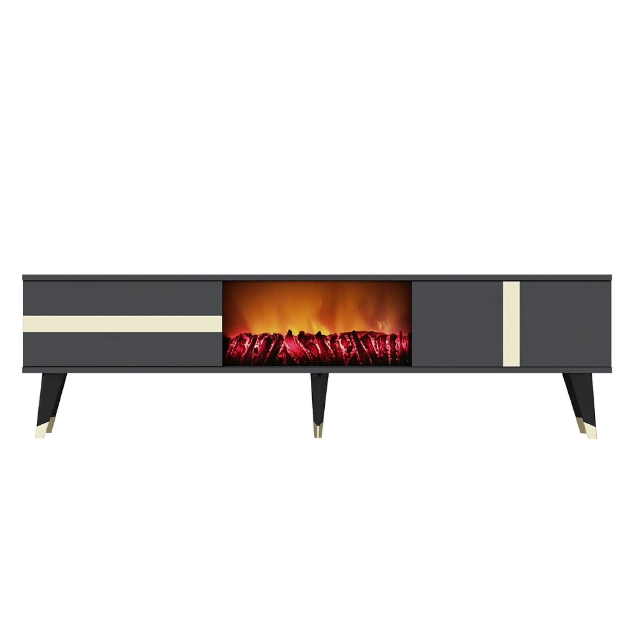 CONCEPT USINE Meuble tv avec cheminée led 150cm gris anthracite suny