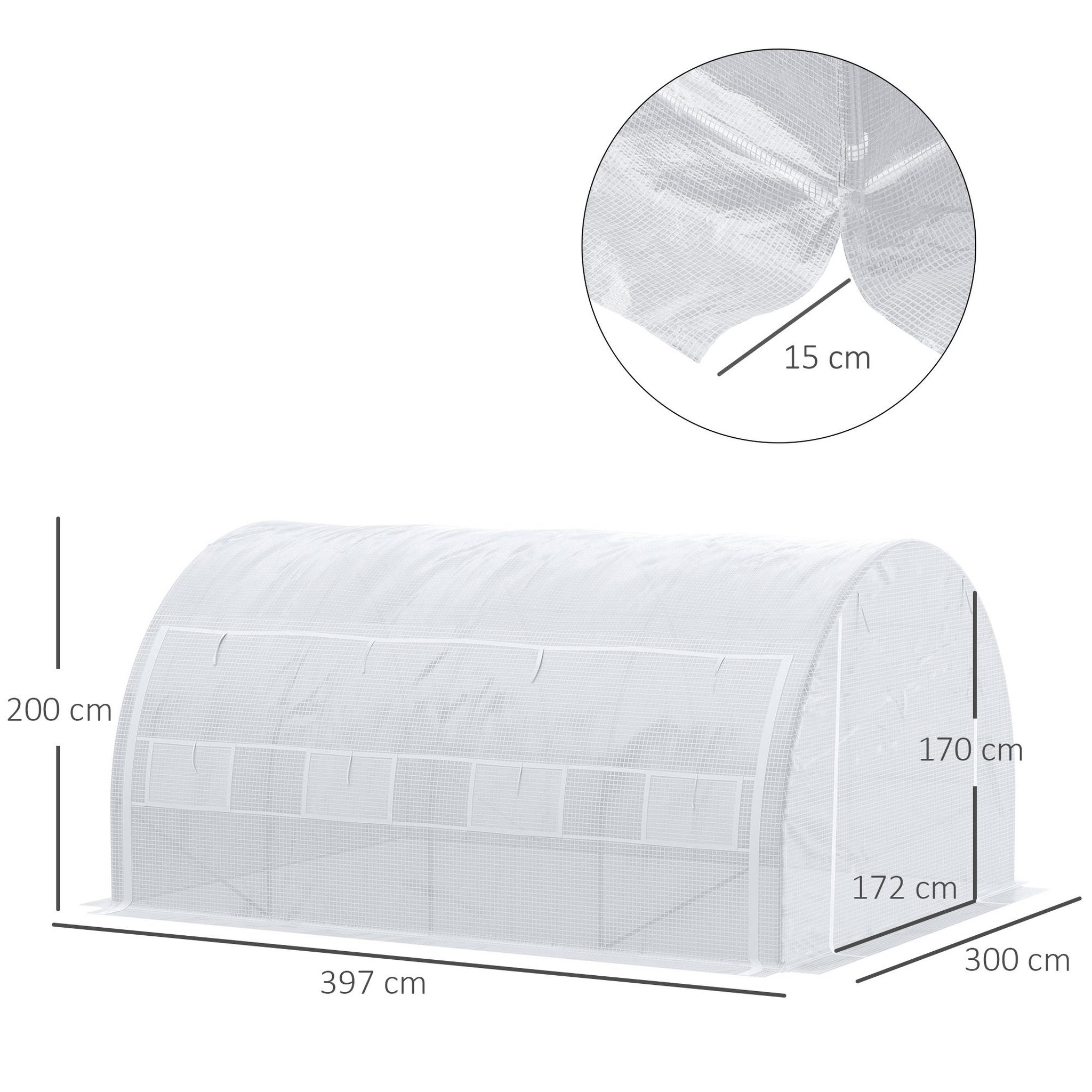 Voir la diapositive 3 : OUTSUNNY Serre de jardin 12 m² porte parois latérales zippées enroulables 8 fenêtres acier pe haute densité blanc