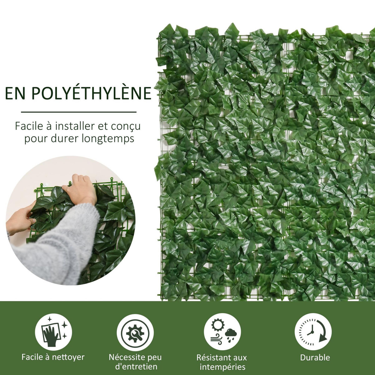 OUTSUNNY Haie artificielle brise-vue décoration rouleau 3L x 1H m feuillage réaliste anti-UV vert
