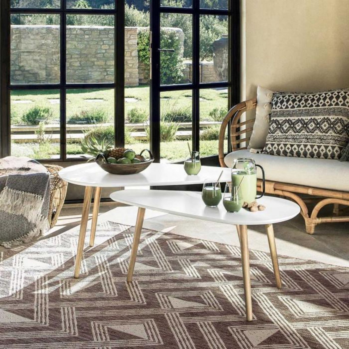 ATMOSPHERA Lot de 2 Tables à Café en Bois  Mileo  98cm Blanc