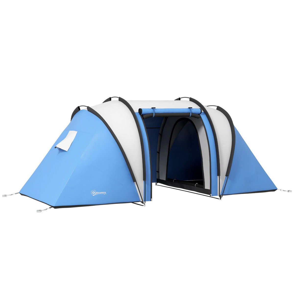 OUTSUNNY Tente de camping familiale 4-5 pers. 2 chambres 3 fenêtres sac bleu