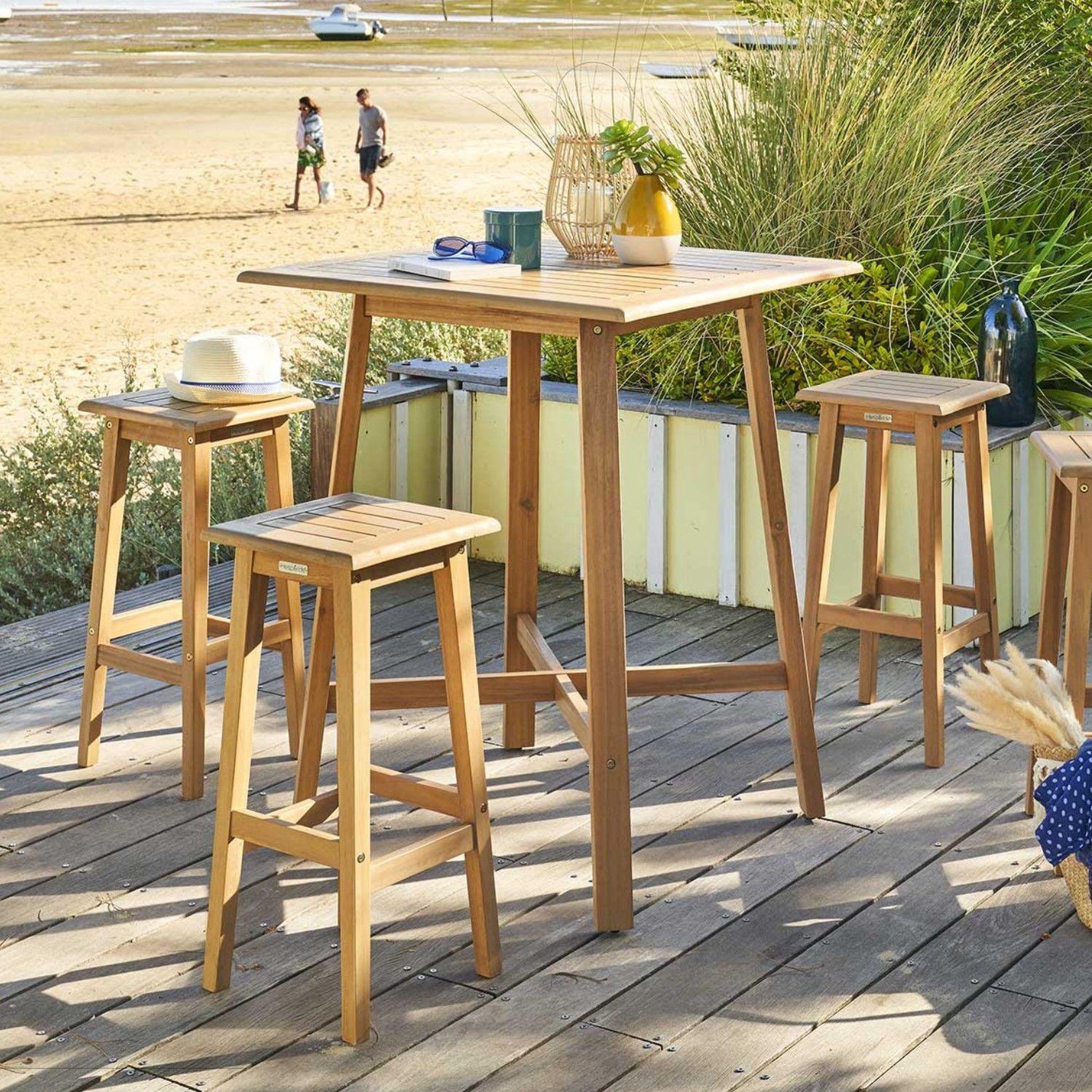 Voir la diapositive 2 : TOILINUX Lot de 2 tabourets haut de jardin tiwi en acacia - beige