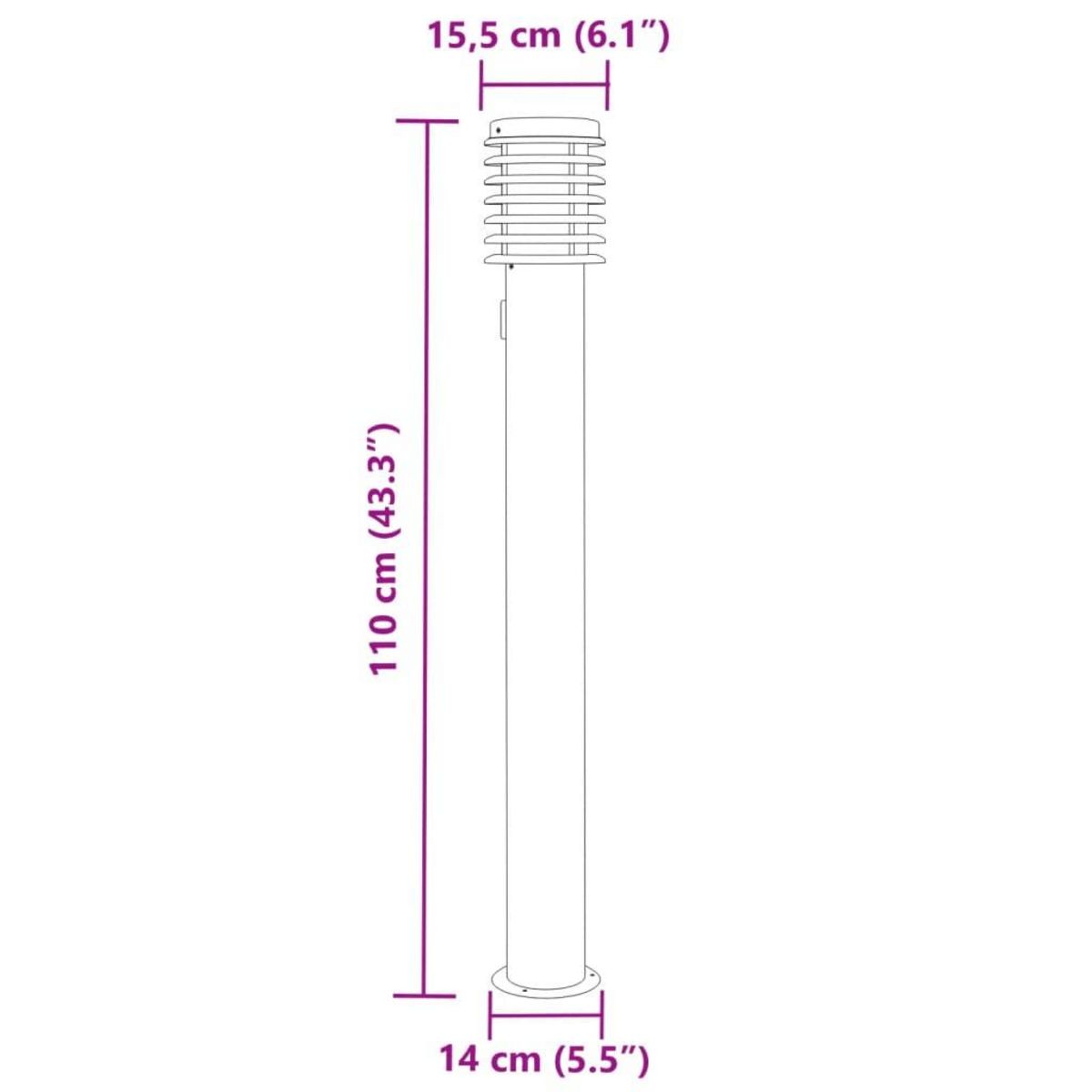 VIDAXL Lampadaire d'exterieur et sortie argente 110cm acier inoxydable