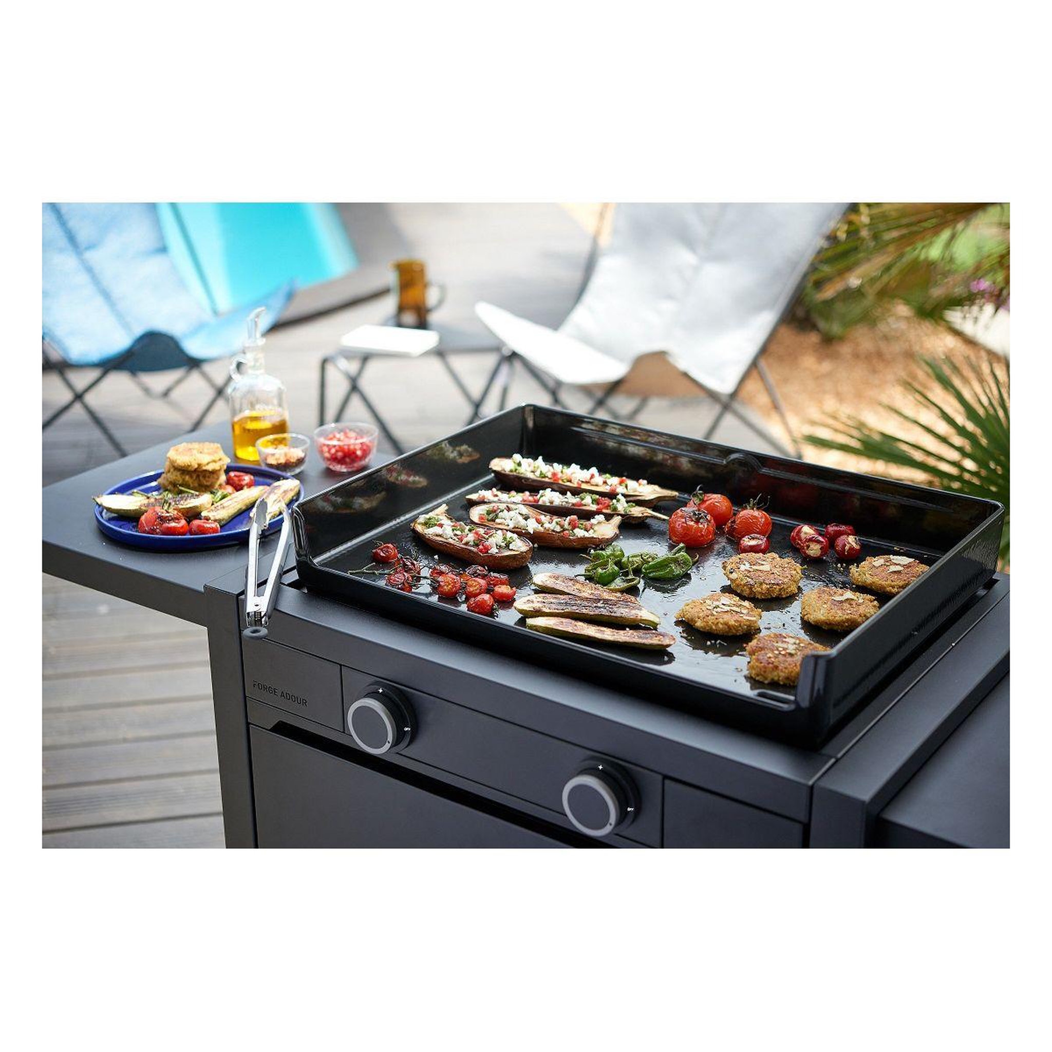 Voir la diapositive 3 : FORGE ADOUR Plancha gaz modern g 60 a n noir 2 brûleurs à poser, 60.5x42 cm