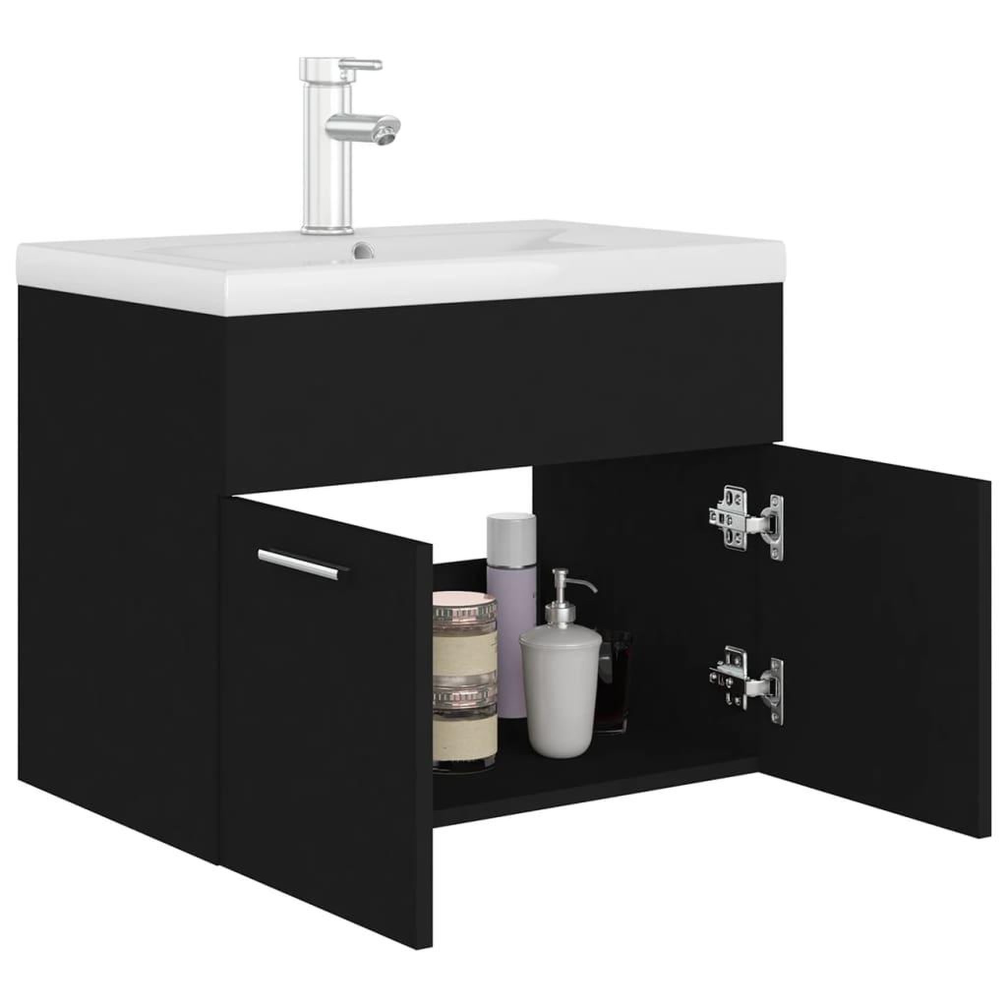 Voir la diapositive 4 : VIDAXL Armoire d'evier avec lavabo integre Noir Agglomere
