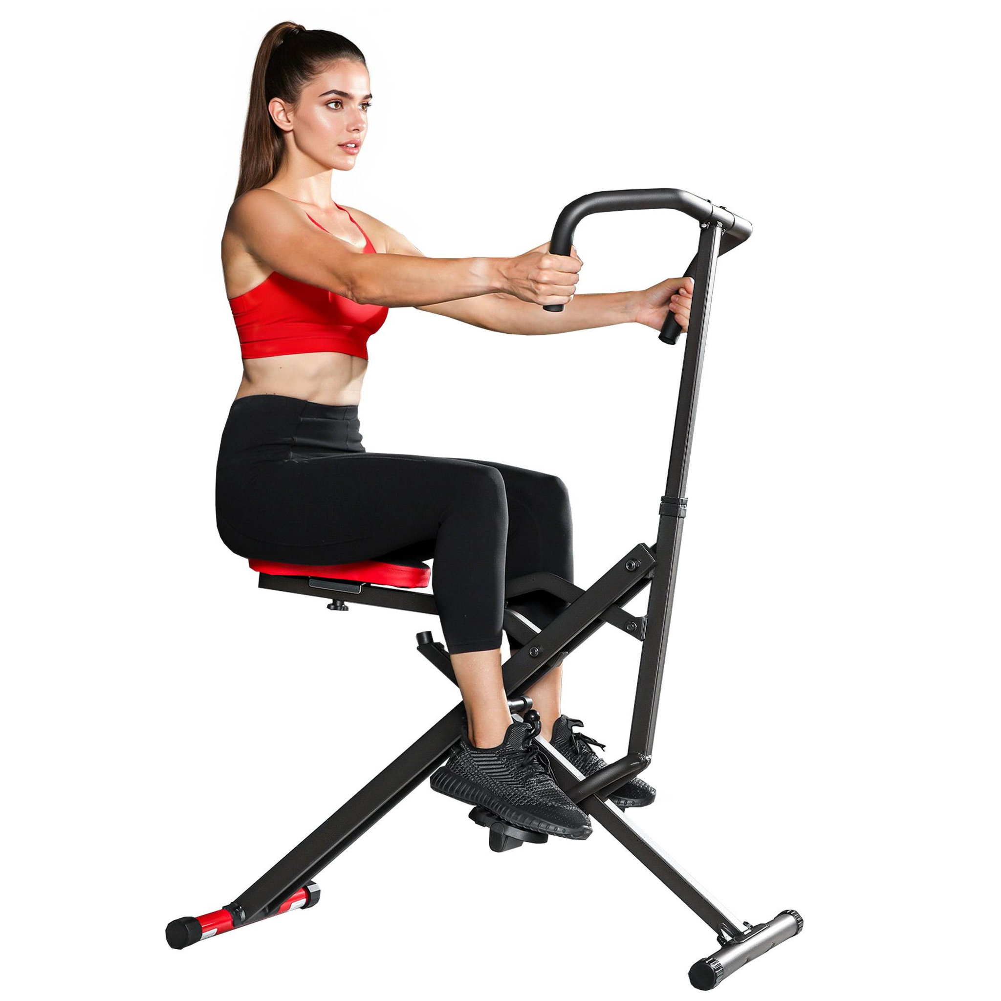 Voir la diapositive 1 : HOMCOM Machine à adominaux - appareil de fitness pliable réglable - rouge noir