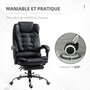 HOMCOM Fauteuil de bureau fauteuil manager grand confort réglable dossier inclinable repose-pied revêtement synthétique noir