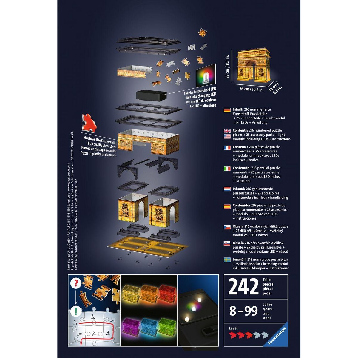 RAVENSBURGER Puzzle 3D 216 pièces Arc de Triomphe - Night Edition