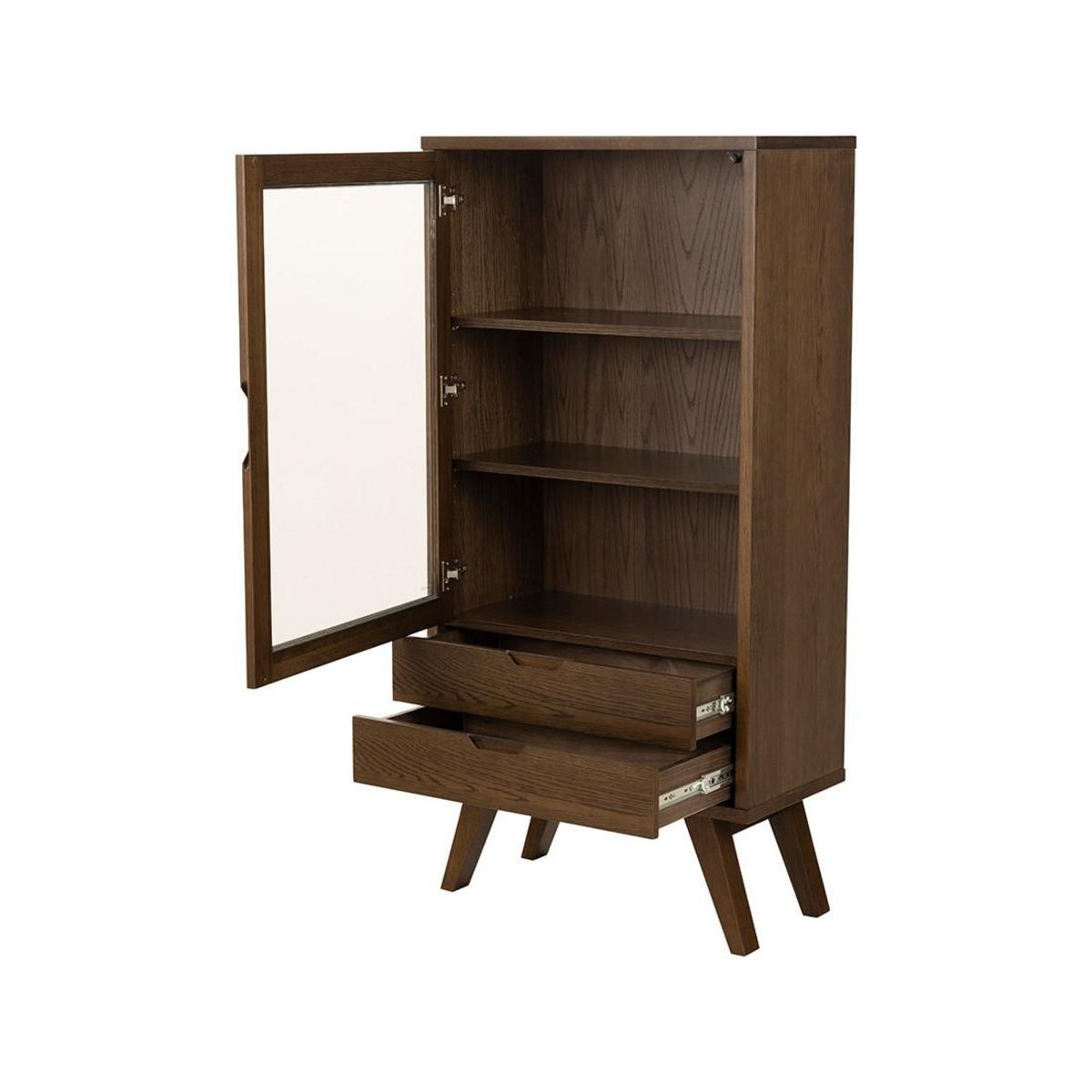 LISA DESIGN Pauline - vitrine - chêne foncé - 2 tiroirs et 1 porte - 72x145 cm