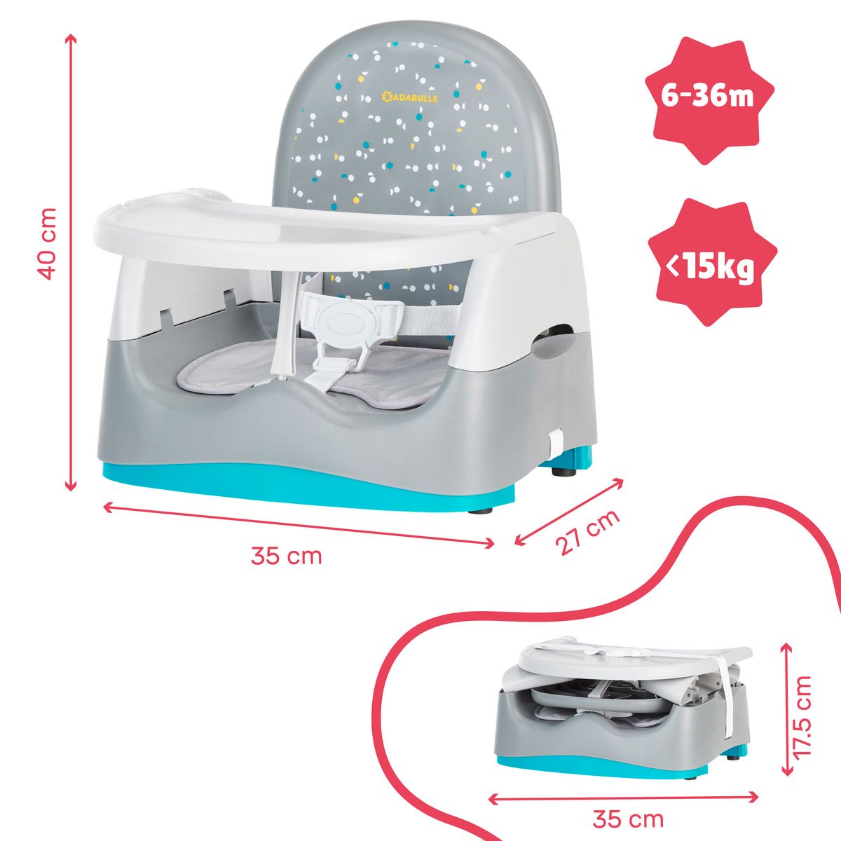 BADABULLE Rehausseur de chaise Confort Home & Go - Grey