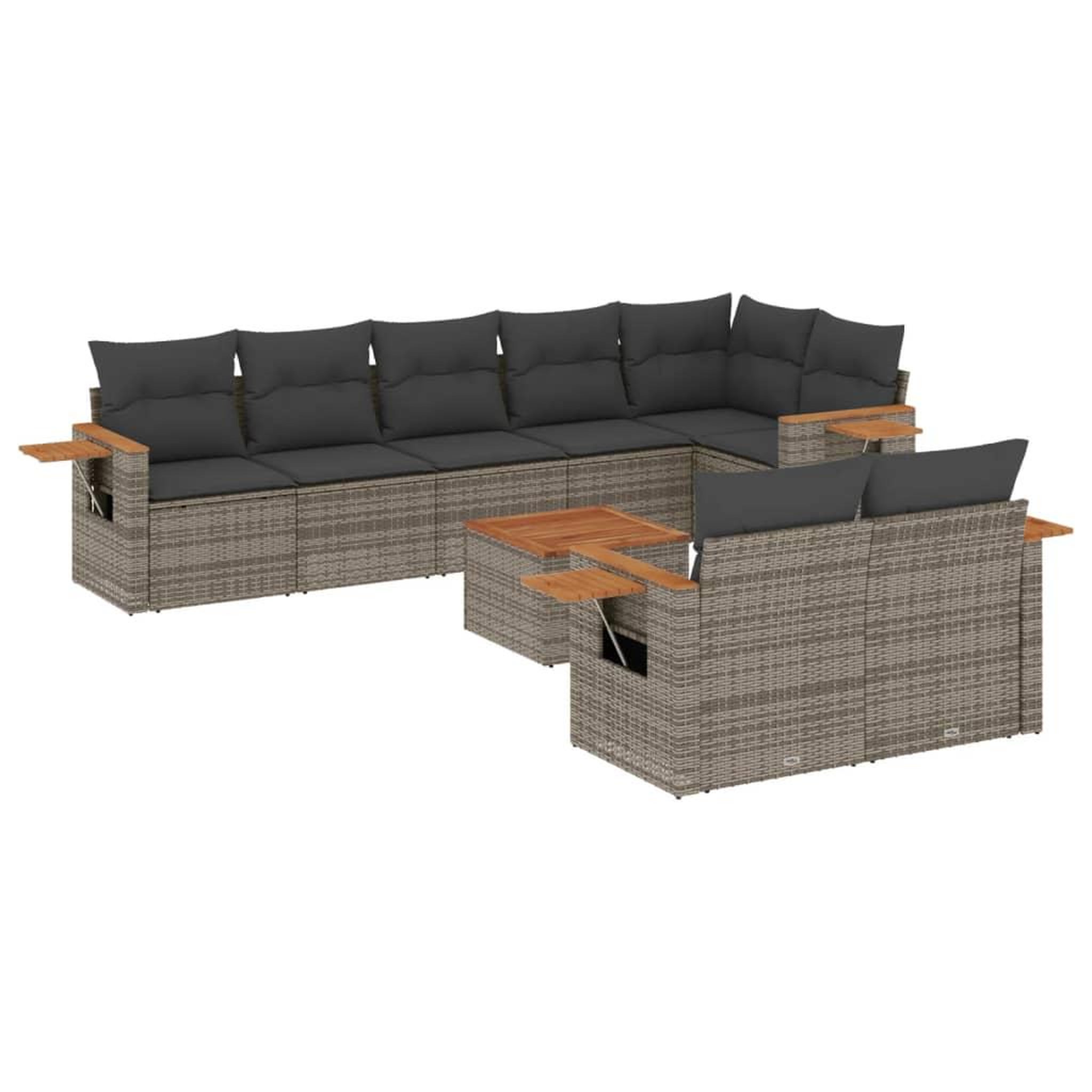 Voir la diapositive 2 : VIDAXL Salon de jardin 9 pcs avec coussins gris resine tressee
