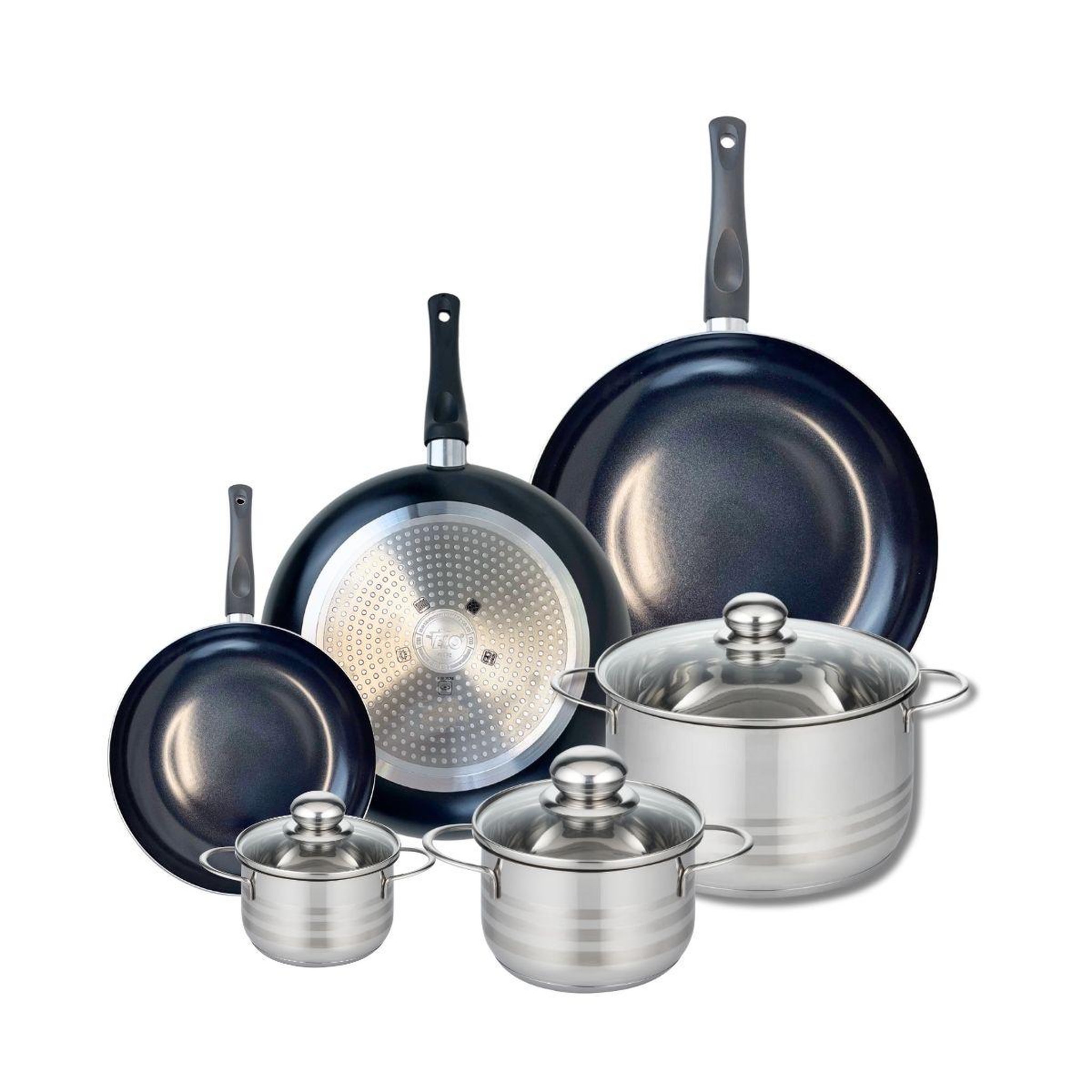 ELO Ensemble de 3 poêles de cuisson 20, 28 et 32 cm et 3 faitouts 12, 16 et 24 cm elo prima brillant