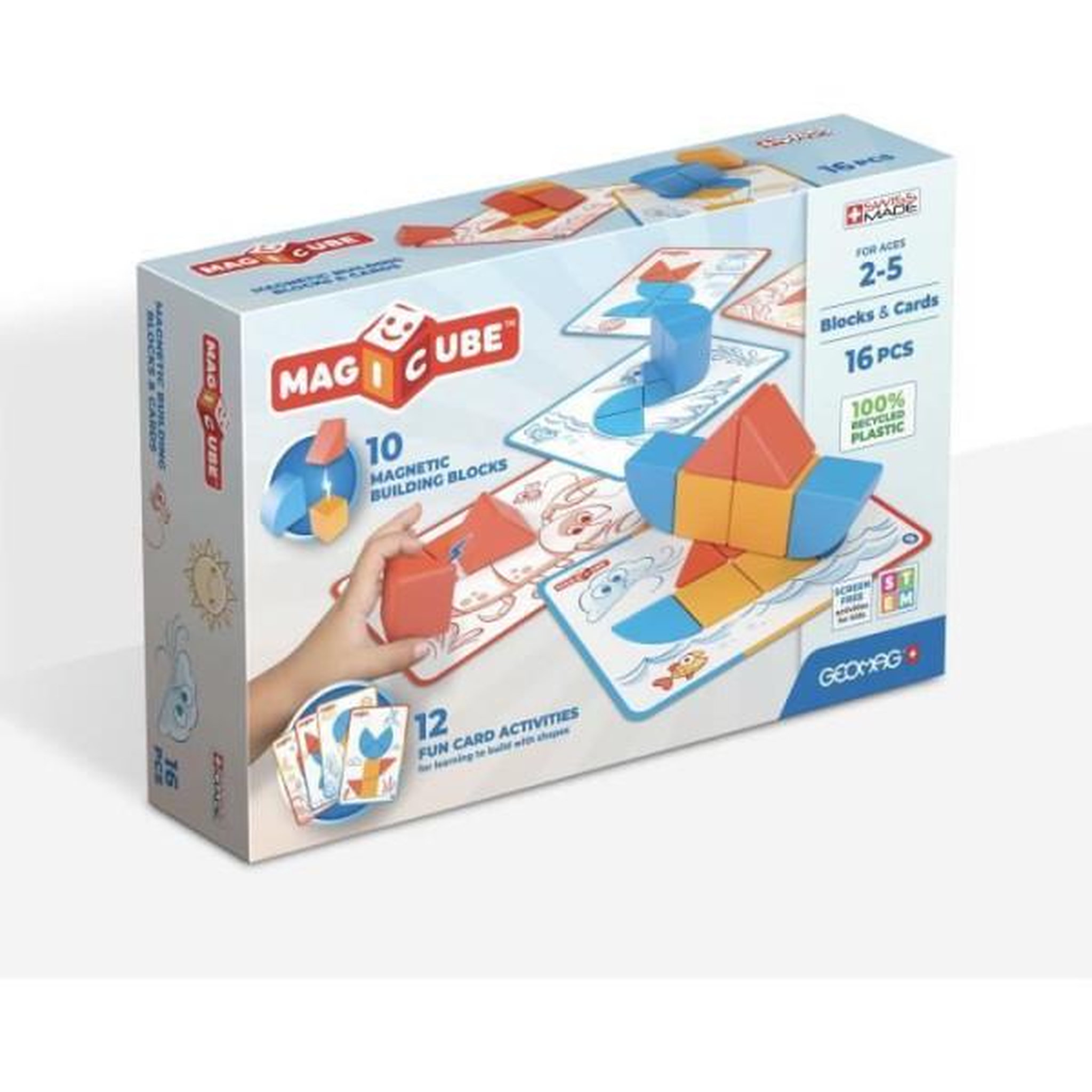 Geomag Blocs magnétiques - GEOMAG - Magicube Blocks & Cards - 16 pieces - Éducatif - Plastique recyclé