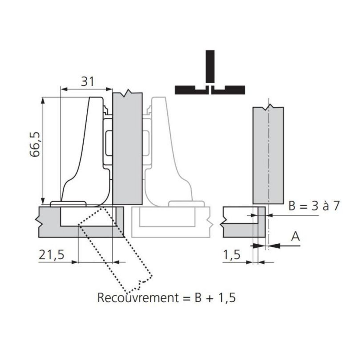 BLUM Charnière Clip Top Blumotion 110° demi coudé à visser BLUM CHA71B365