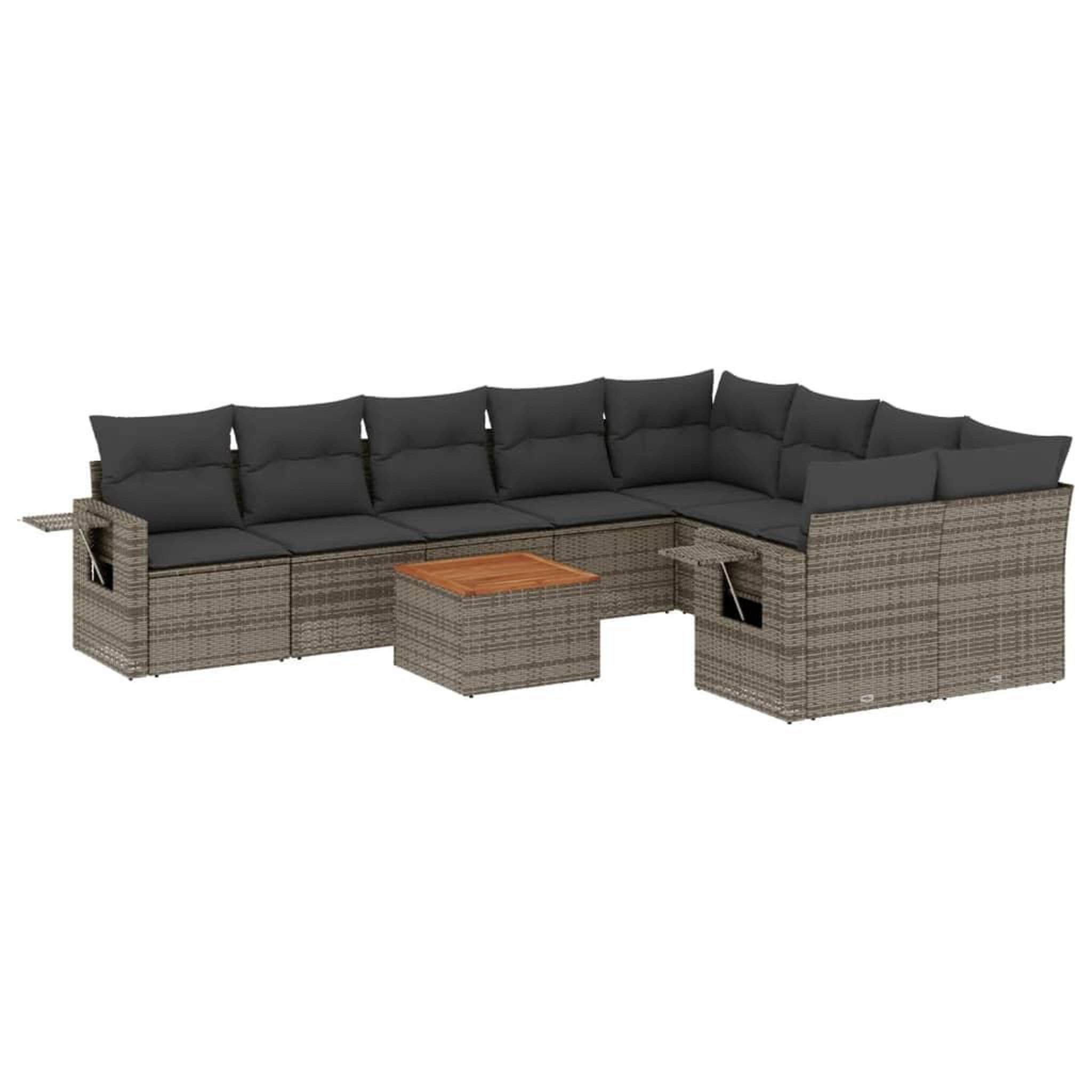 Voir la diapositive 2 : VIDAXL Salon de jardin avec coussins 10 pcs gris resine tressee
