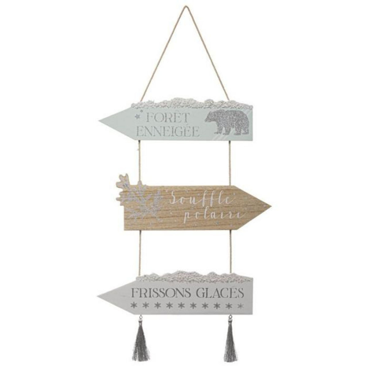 FEERIC LIGHT & CHRISTMAS Pancarte Murale  Polaire  30cm Argent & Naturel